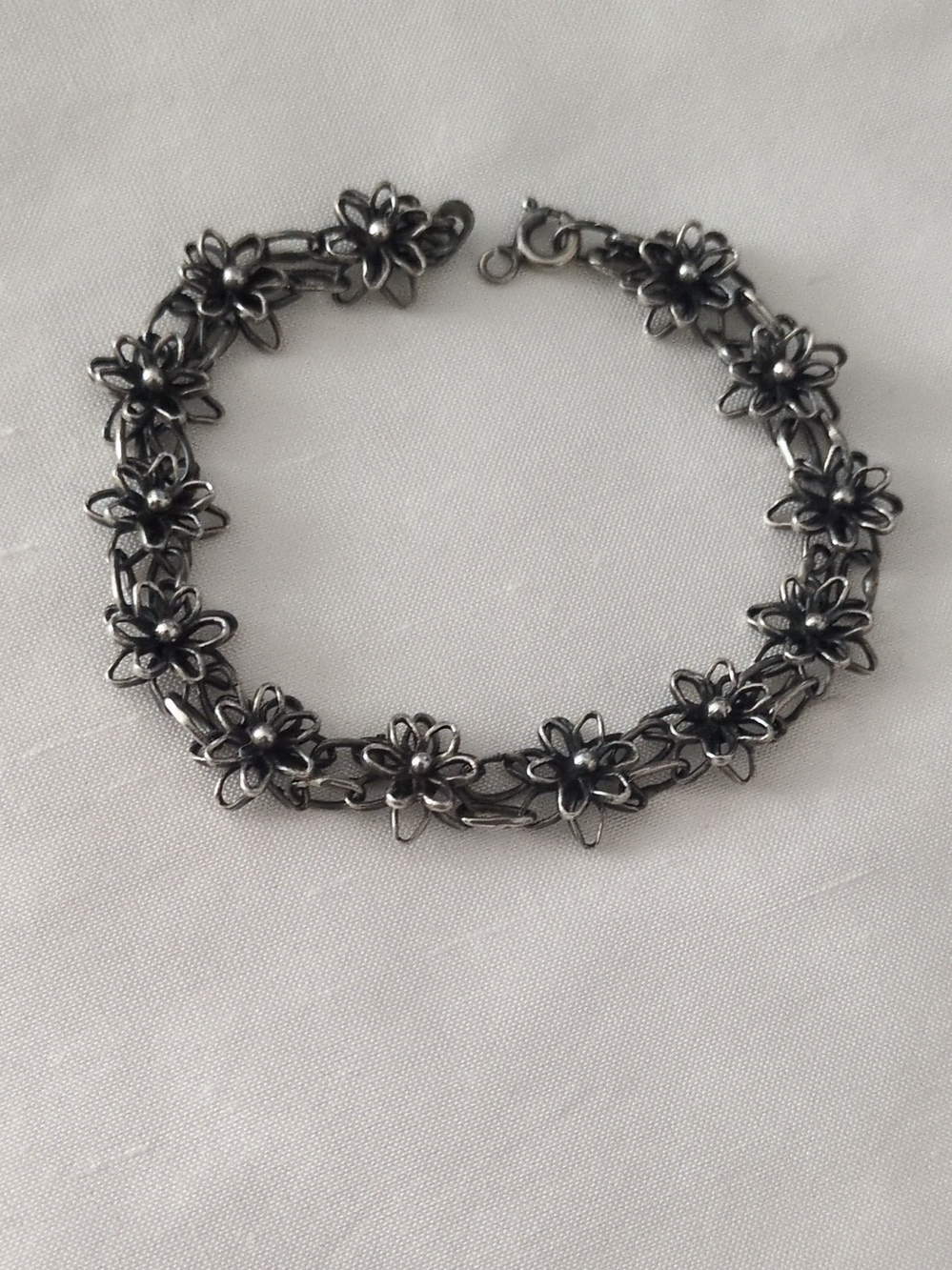 Artisan Black Floral Link 925 Silver Made In Bulgaria Bracelet